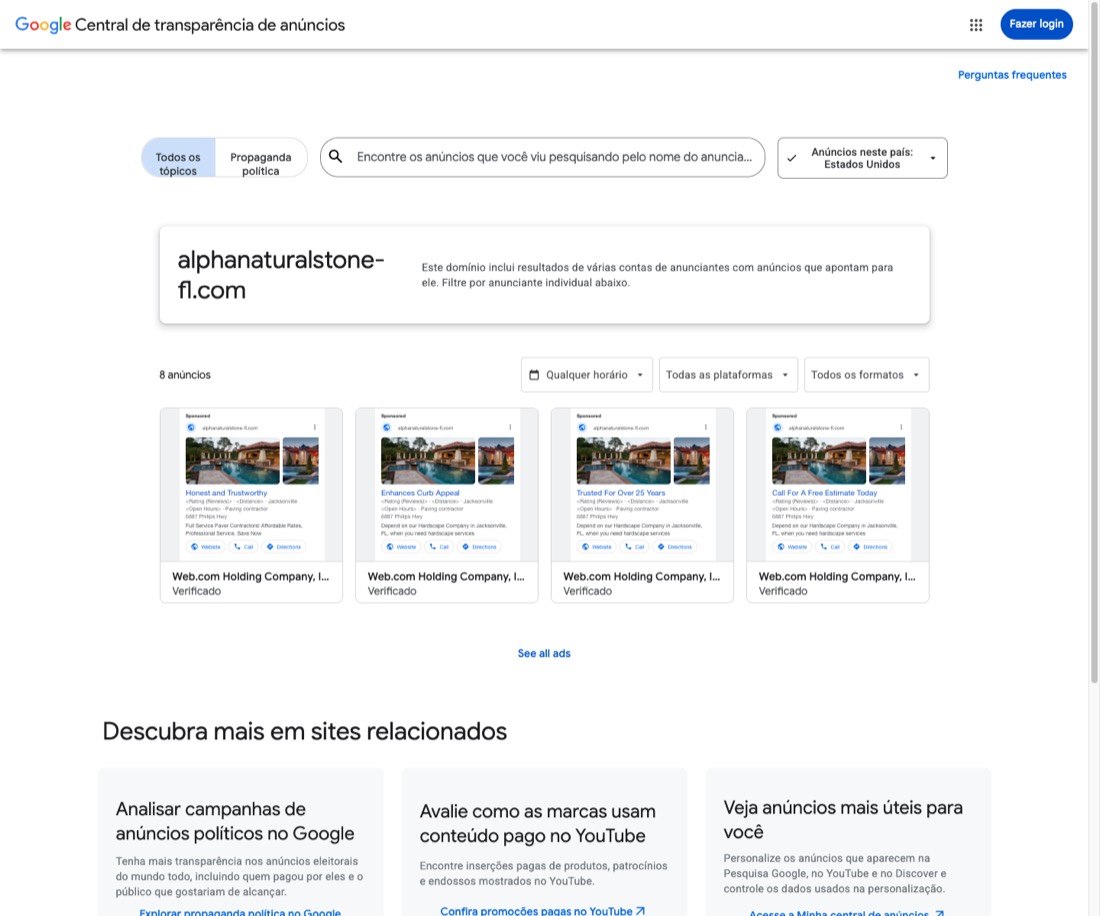 Concorrente com 8 anuncios ativos no Google